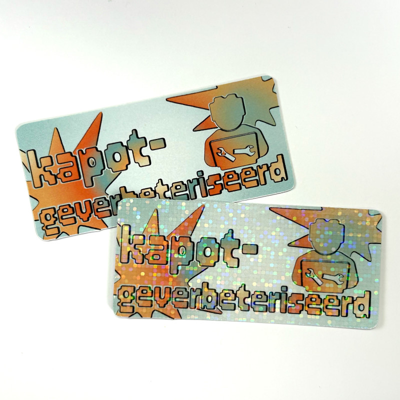 'kapotgeverbeteriseerd' glitter sticker